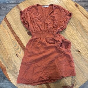 Abercrombie & Fitch Rust Short V-Neck Smocked Mini Dress